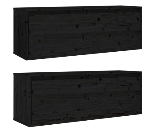 Armario de pared 2 uds madera maciza de pino negro 100x30x35 cm