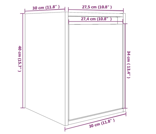 Armario de pared de madera maciza de pino 30x30x40 cm