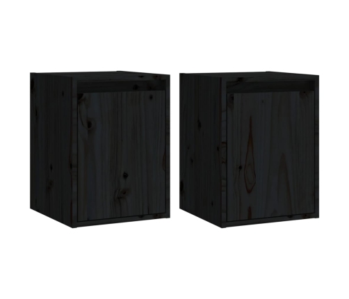 Armario de pared 2 uds madera maciza de pino negro 30x30x40 cm