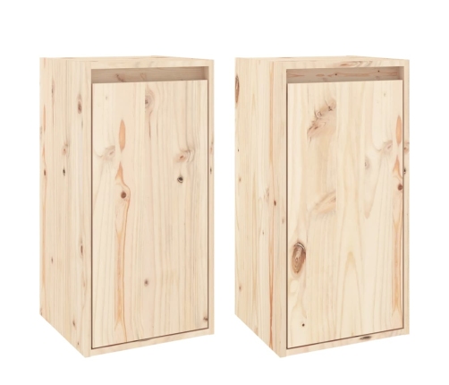 Armario de pared 2 uds madera maciza de pino 30x30x60 cm