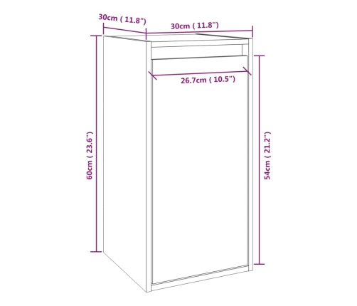 Armario de pared de madera maciza de pino blanco 30x30x60 cm