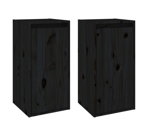 vidaXL Armarios de pared 2 uds madera maciza de pino negro 30x30x60 cm