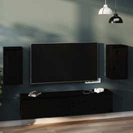 Armarios de pared 2 uds madera maciza de pino negro 30x30x60 cm