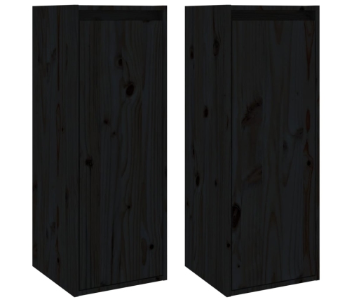 Armarios de pared 2 uds madera maciza de pino negro 30x30x80 cm