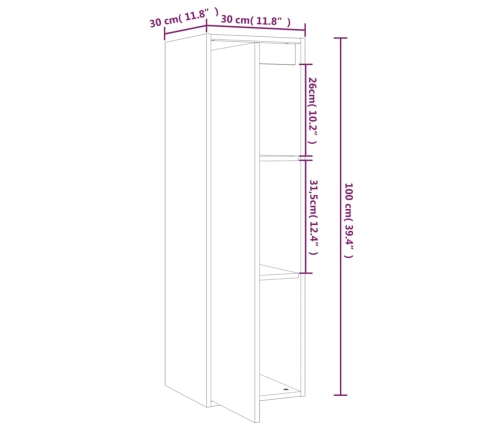 Armario de pared de madera maciza de pino 30x30x100 cm