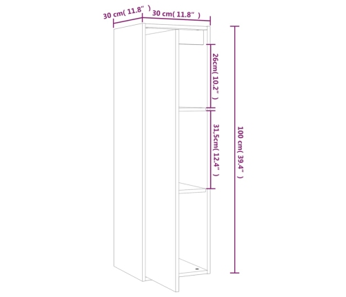 Armario de pared de madera maciza de pino blanco 30x30x100 cm