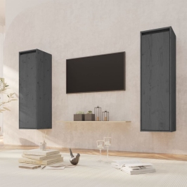 Armarios de pared 2 uds madera maciza pino gris 30x30x100 cm