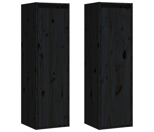 vidaXL Armarios de pared 2 uds madera maciza pino negro 30x30x100 cm