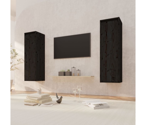 vidaXL Armarios de pared 2 uds madera maciza pino negro 30x30x100 cm