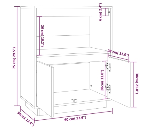 Aparador de madera maciza de pino 60x34x75 cm