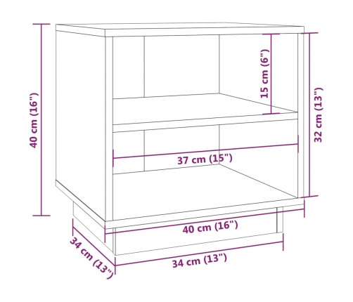 Mesita de noche de madera maciza de pino gris 40x34x40 cm