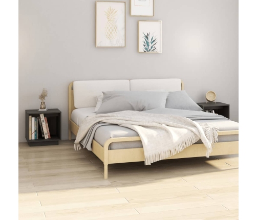 Mesitas de noche 2 uds madera maciza de pino gris 40x30x40 cm