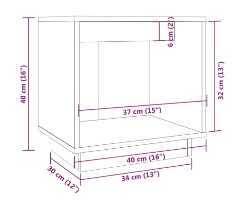 Mesita de noche de madera maciza de pino negro 40x30x40 cm