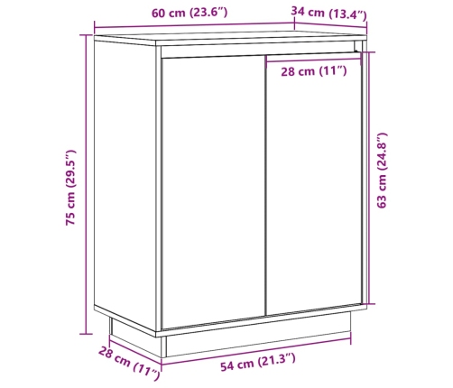 Aparador de madera maciza de pino negro 60x34x75 cm