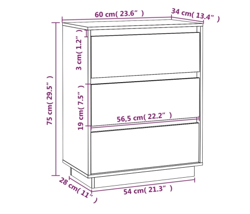 Aparador de madera maciza de pino 60x34x75 cm