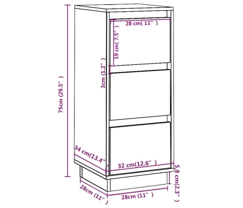 Aparador de madera maciza de pino 32x34x75 cm