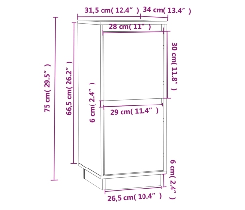 Aparador de madera maciza de pino 31,5x34x75 cm