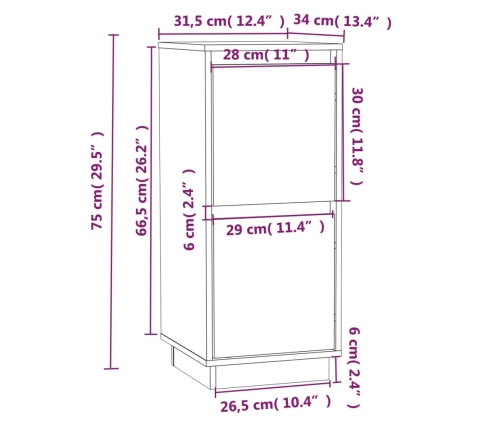 Aparador de madera maciza de pino blanco 31,5x34x75 cm