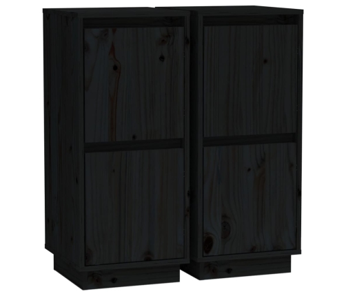 Aparador 2 uds madera maciza de pino negro 31,5x34x75 cm