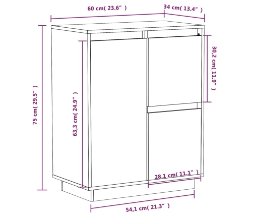 Aparador de madera maciza de pino 60x34x75 cm