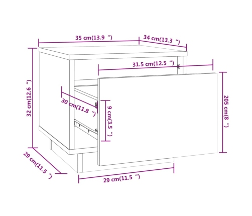 Mesita de noche madera maciza de pino 35x34x32 cm