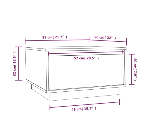 Mesa de centro de madera maciza de pino blanco 55x56x32 cm