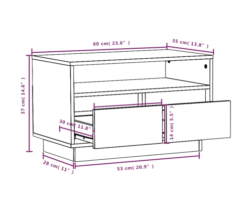 Mueble de TV de madera maciza de pino 60x35x37 cm