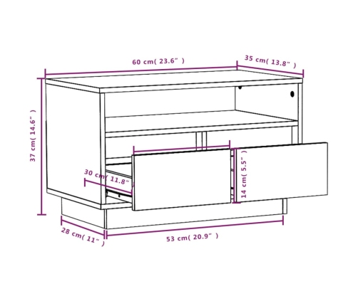 vidaXL Mueble de TV de madera maciza de pino blanco 60x35x37 cm