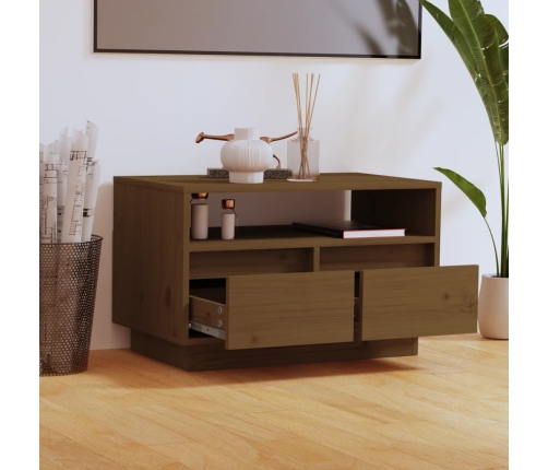 Mueble de TV madera maciza de pino marrón miel 60x35x37 cm