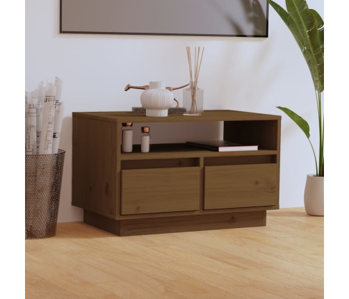 Mueble de TV madera maciza de pino marrón miel 60x35x37 cm