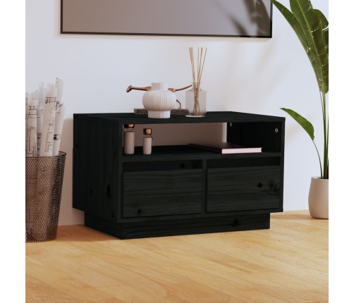 Mueble de TV de madera maciza de pino negro 60x35x37 cm