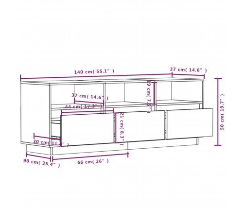 Mueble de TV de madera maciza de pino 140x37x50 cm