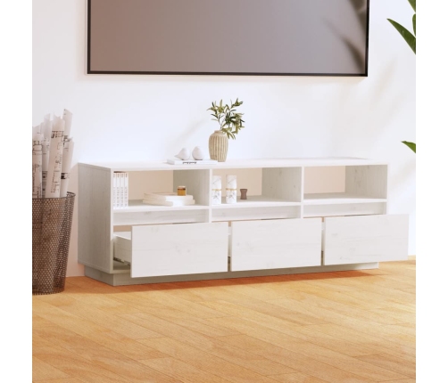 Mueble de TV de madera maciza de pino blanco 140x37x50 cm