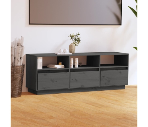 vidaXL Mueble de TV de madera maciza de pino gris 140x37x50 cm