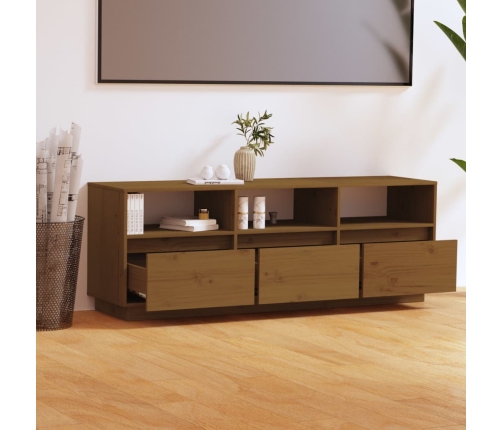 Mueble de TV madera maciza de pino marrón miel 140x37x50 cm