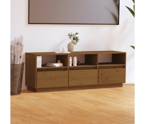 Mueble de TV madera maciza de pino marrón miel 140x37x50 cm