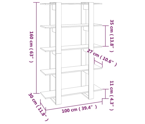 vidaXL Estantería/divisor de espacios color roble Sonoma 100x30x160 cm