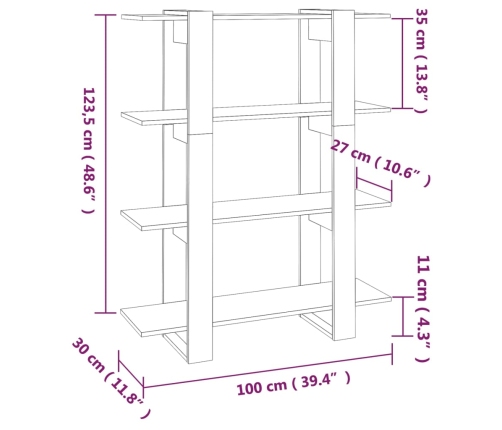 vidaXL Estantería/divisor de espacios blanco brillante 100x30x123,5 cm