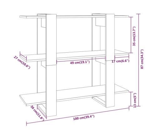 vidaXL Estantería/divisor de espacios blanco brillante 100x30x87 cm