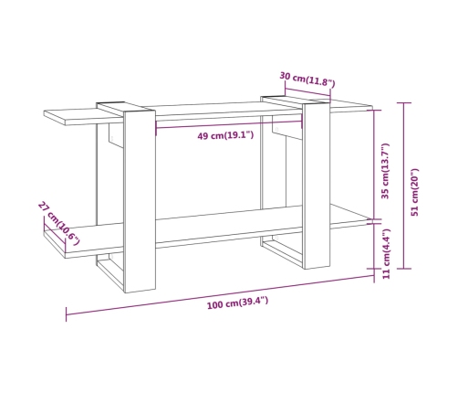 vidaXL Estantería madera contrachapada blanco brillante 100x30x51 cm