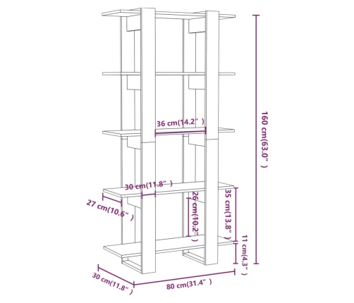 Estantería/divisor madera ingeniería roble Sonoma 80x30x160 cm