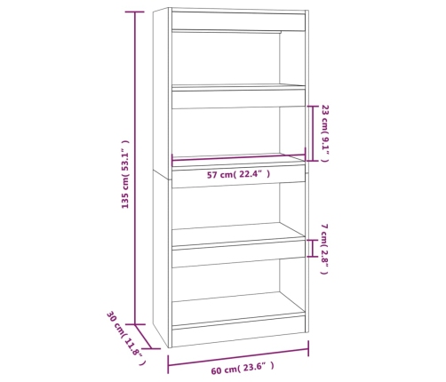 vidaXL Estantería/divisor madera contrachapada blanco 60x30x135 cm