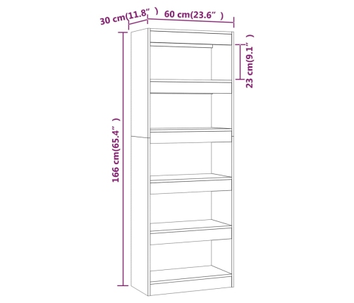 vidaXL Estantería/divisor madera ingeniería roble Sonoma 60x30x166 cm