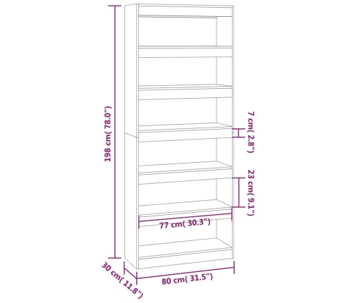 vidaXL Estantería/divisor madera de ingeniería blanco 80x30x198 cm