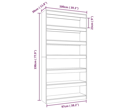 vidaXL Estantería/divisor madera contrachapada blanco 100x30x198 cm