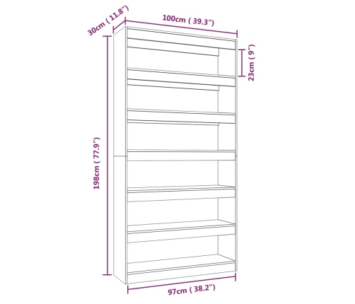 vidaXL Estantería/divisor madera contrachapada negro 100x30x198 cm