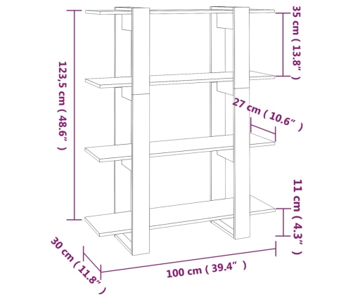 vidaXL Estantería/divisor de espacios roble ahumado 100x30x123,5 cm