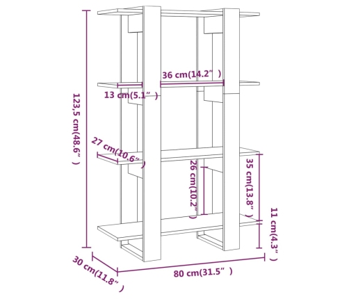 vidaXL Estantería/divisor de espacios roble marrón 80x30x123,5 cm