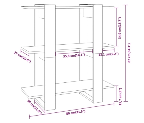 vidaXL Estantería/divisor de espacios roble marrón 80x30x87 cm