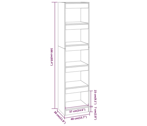 vidaXL Estantería/divisor de espacios color roble ahumado 40x30x166 cm